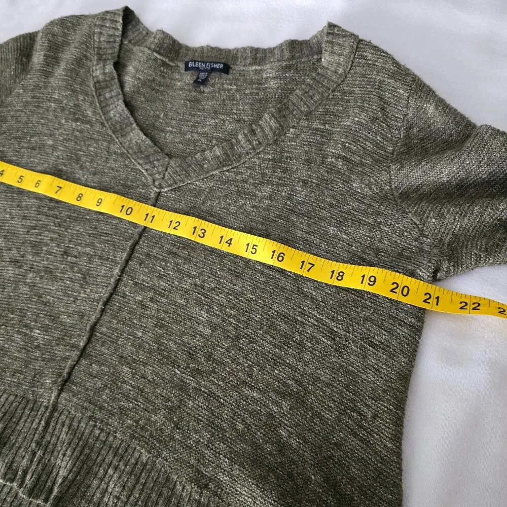 Eileen Fisher Petite Olive V-Neck Sweater Wool Linen Silk Relaxed Fit PL - Picture 5 of 14